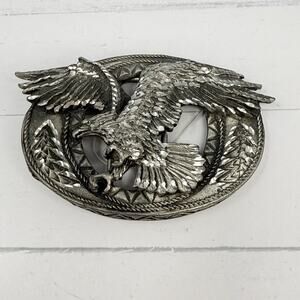 Engraved 3D Flying Eagle Belt Buckle EJC Buckles 1995 USA Silver Tone